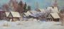 Winter village oil painting