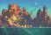 Great flood. Sunset. Worlds cubebrush