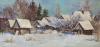 Winter village oil painting